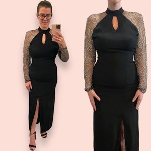 Vintage Showstopper Gown Illusion Beaded Back and Sleeves